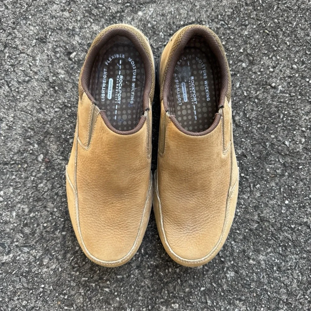 Rockport Adiprene By adidas Loafers Mens Sz 7.5W Tan Brown Slide On Comfort Shoe